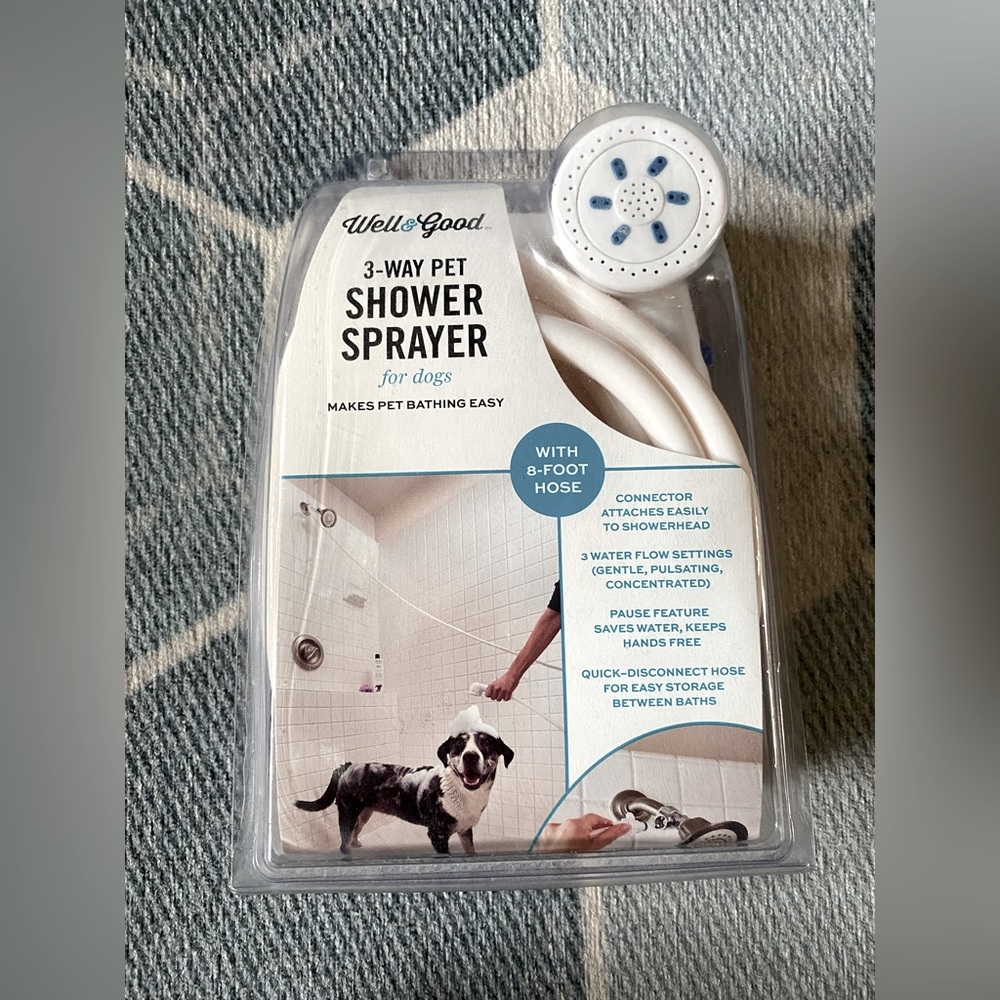 Well&Good 3 way pet shower sprayer for dogs with 8- foot hose